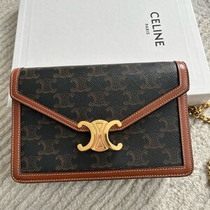 Celine Black and Brown Triomphe Clutch